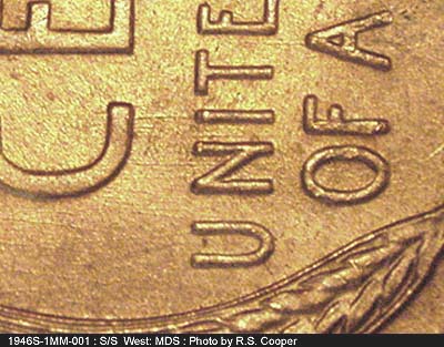 Die-stage B marker on 1946S•1MM•001 (1946 Repunched Mint Mark).