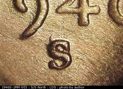 Die-stage C marker on 1946S•1MM•003 (1946 Repunched Mint Mark).