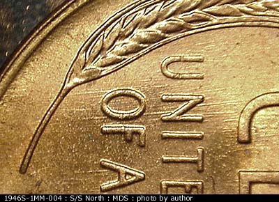 Die-stage B marker on 1946S•1MM•004 (1946 Repunched Mint Mark).