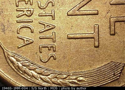 Die-stage B marker on 1946S•1MM•004 (1946 Repunched Mint Mark).