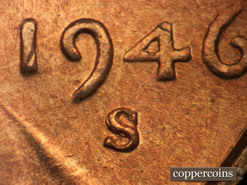 Die-stage A marker on 1946S•1MM•005 (1946 Repunched Mint Mark).