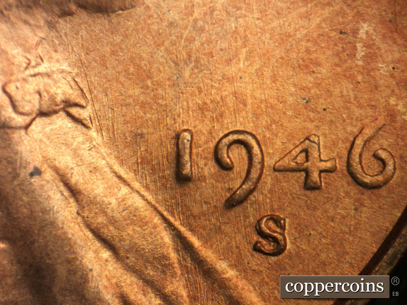 Die-stage A marker on 1946S•1MM•005 (1946 Repunched Mint Mark).