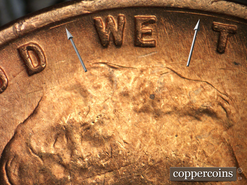 Die-stage A marker on 1946S•1MM•005 (1946 Repunched Mint Mark).