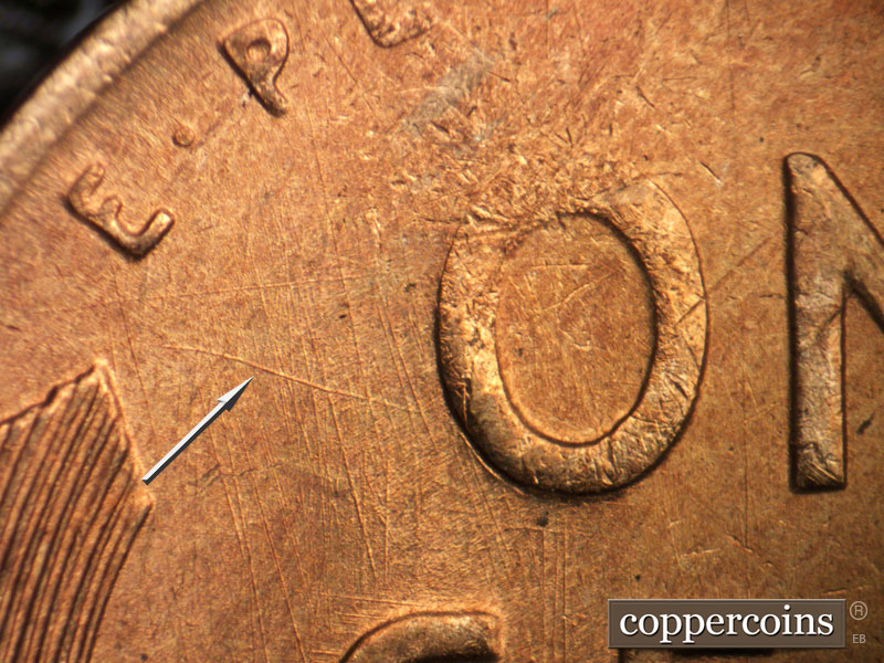 Die-stage A marker on 1946S•1MM•005 (1946 Repunched Mint Mark).