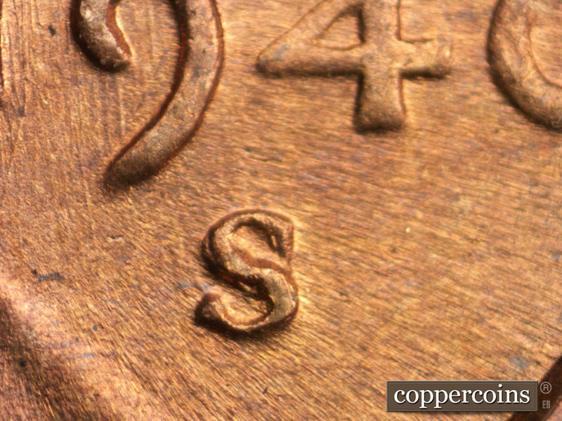 1946 Lincoln cent obverse, CopperCoins die 1946S•1MM•005.