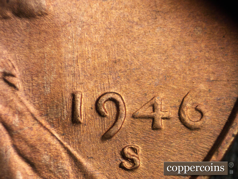 Die-stage B marker on 1946S•1MM•005 (1946 Repunched Mint Mark).