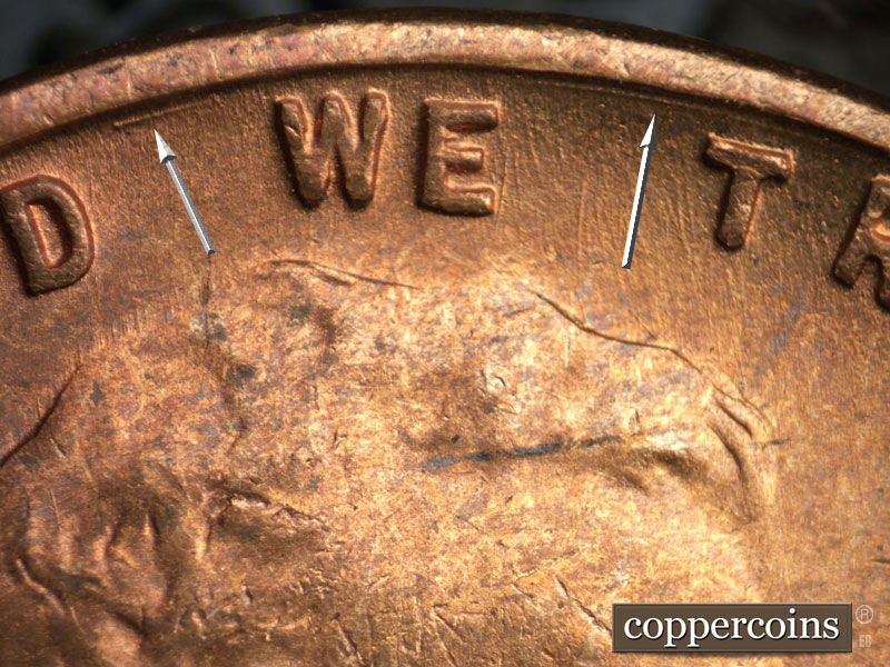 Die-stage B marker on 1946S•1MM•005 (1946 Repunched Mint Mark).