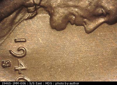 Die-stage B marker on 1946S•1MM•006 (1946 Repunched Mint Mark).