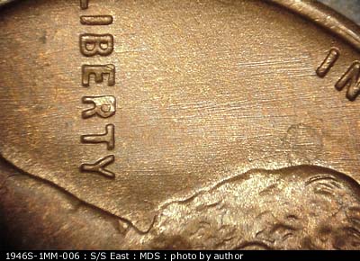 Die-stage B marker on 1946S•1MM•006 (1946 Repunched Mint Mark).