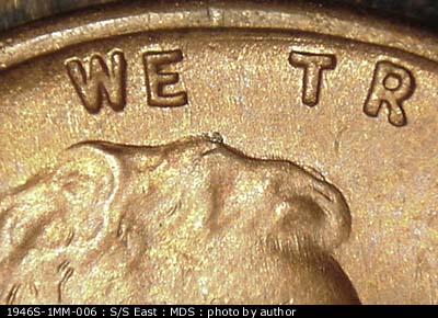 Die-stage B marker on 1946S•1MM•006 (1946 Repunched Mint Mark).