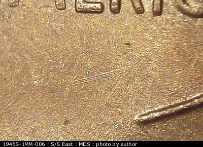 Die-stage B marker on 1946S•1MM•006 (1946 Repunched Mint Mark).
