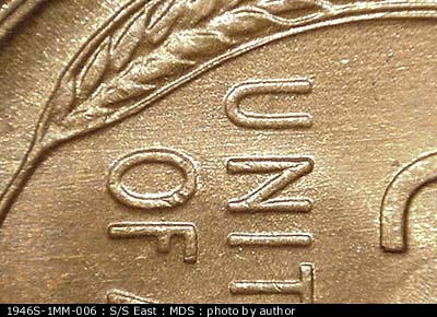 Die-stage B marker on 1946S•1MM•006 (1946 Repunched Mint Mark).