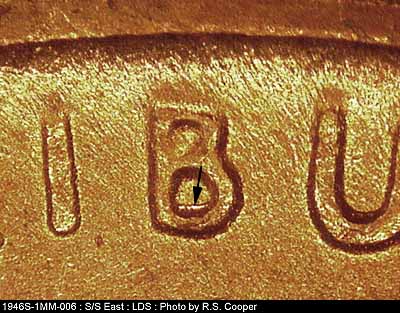 Die-stage C marker on 1946S•1MM•006 (1946 Repunched Mint Mark).