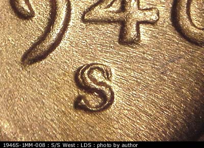 Die-stage C marker on 1946S•1MM•008 (1946 Repunched Mint Mark).