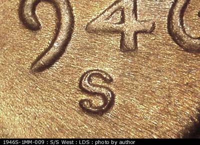 Die-stage C marker on 1946S•1MM•009 (1946 Repunched Mint Mark).