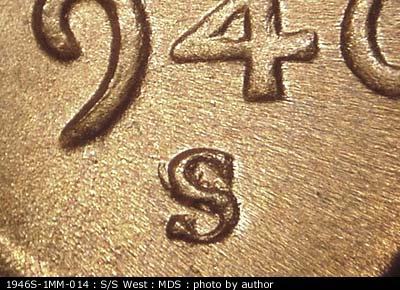 1946 Lincoln cent obverse, CopperCoins die 1946S•1MM•014.
