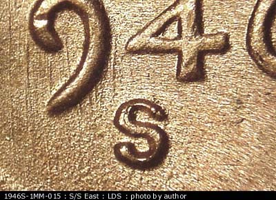 Die-stage C marker on 1946S•1MM•015 (1946 Repunched Mint Mark).