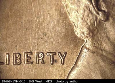 Die-stage B marker on 1946S•1MM•016 (1946 Repunched Mint Mark).