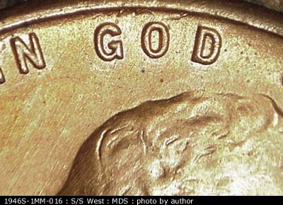 Die-stage B marker on 1946S•1MM•016 (1946 Repunched Mint Mark).