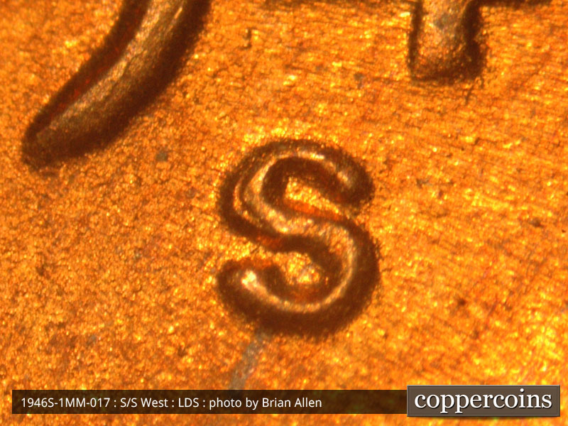 Die-stage C marker on 1946S•1MM•017 (1946 Repunched Mint Mark).