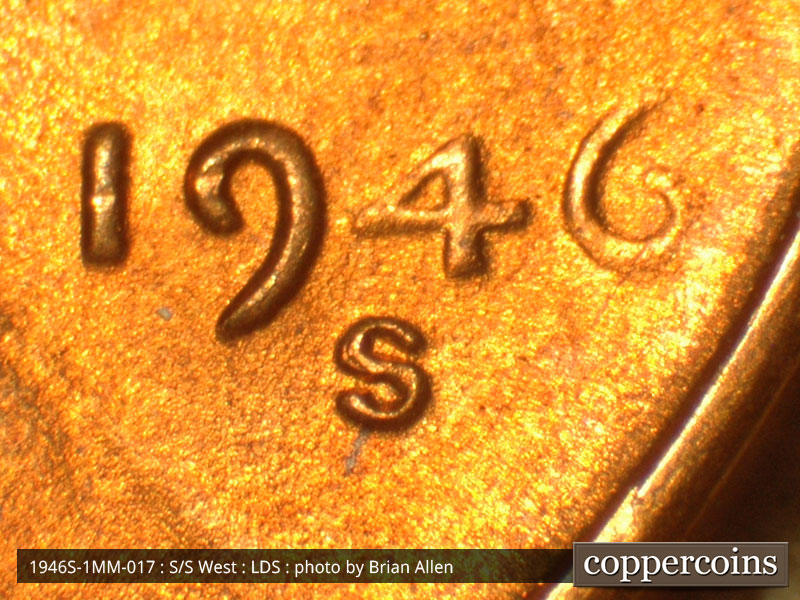 Die-stage C marker on 1946S•1MM•017 (1946 Repunched Mint Mark).