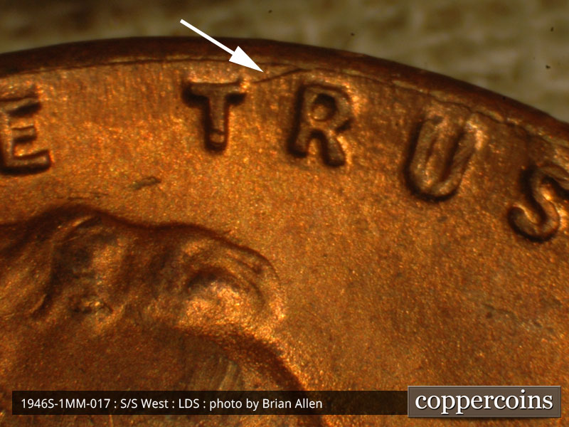 Die-stage C marker on 1946S•1MM•017 (1946 Repunched Mint Mark).
