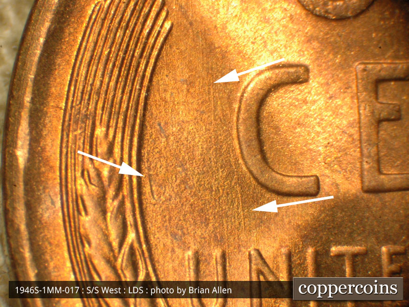 Die-stage C marker on 1946S•1MM•017 (1946 Repunched Mint Mark).