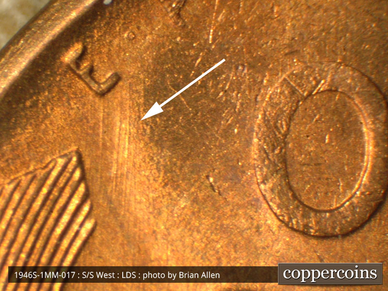 Die-stage C marker on 1946S•1MM•017 (1946 Repunched Mint Mark).
