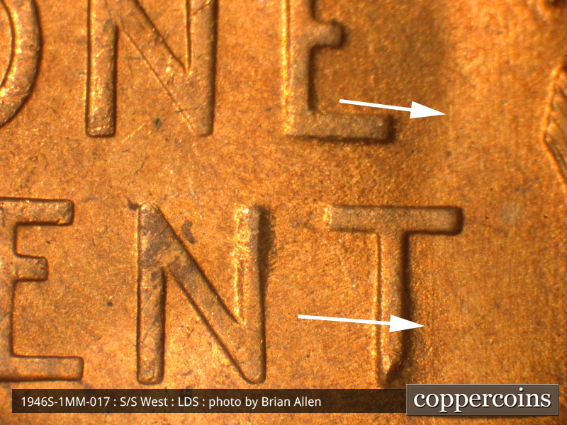 Die-stage C marker on 1946S•1MM•017 (1946 Repunched Mint Mark).