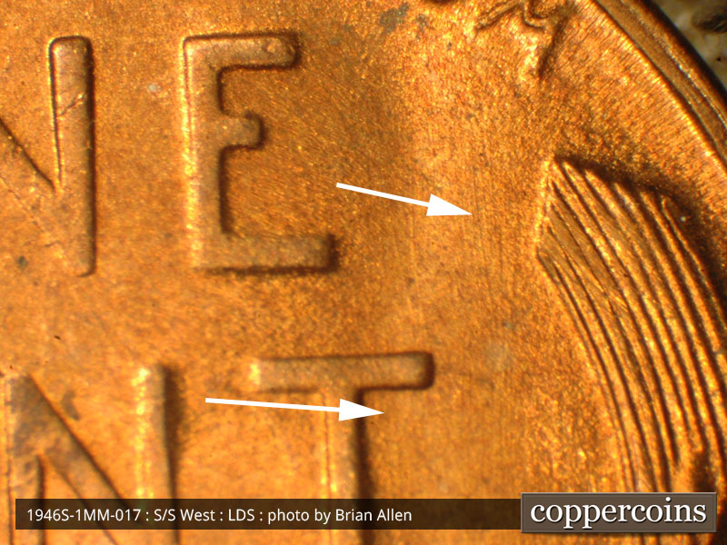 Die-stage C marker on 1946S•1MM•017 (1946 Repunched Mint Mark).