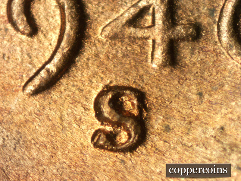 1946 Lincoln cent obverse, CopperCoins die 1946S•1MM•019.