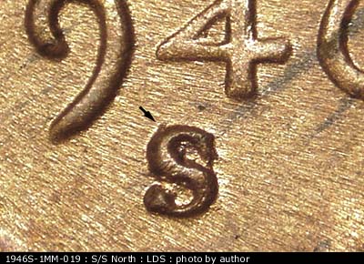 Die-stage C marker on 1946S•1MM•019 (1946 Repunched Mint Mark).