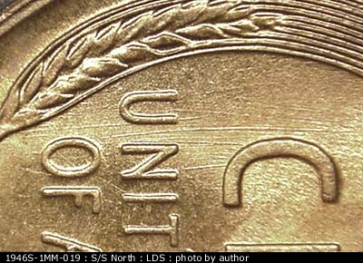 Die-stage C marker on 1946S•1MM•019 (1946 Repunched Mint Mark).