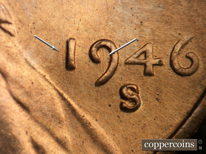 Die-stage B marker on 1946S•1MM•020 (1946 Repunched Mint Mark).