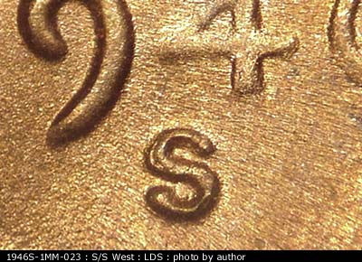 Die-stage C marker on 1946S•1MM•023 (1946 Repunched Mint Mark).