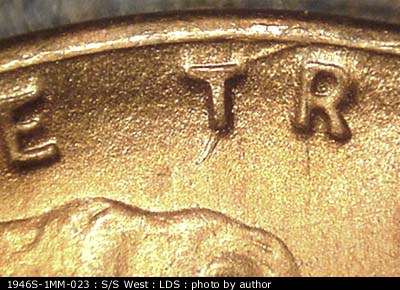 Die-stage C marker on 1946S•1MM•023 (1946 Repunched Mint Mark).
