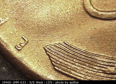Die-stage C marker on 1946S•1MM•023 (1946 Repunched Mint Mark).