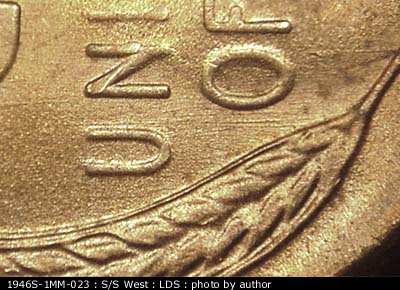 Die-stage C marker on 1946S•1MM•023 (1946 Repunched Mint Mark).
