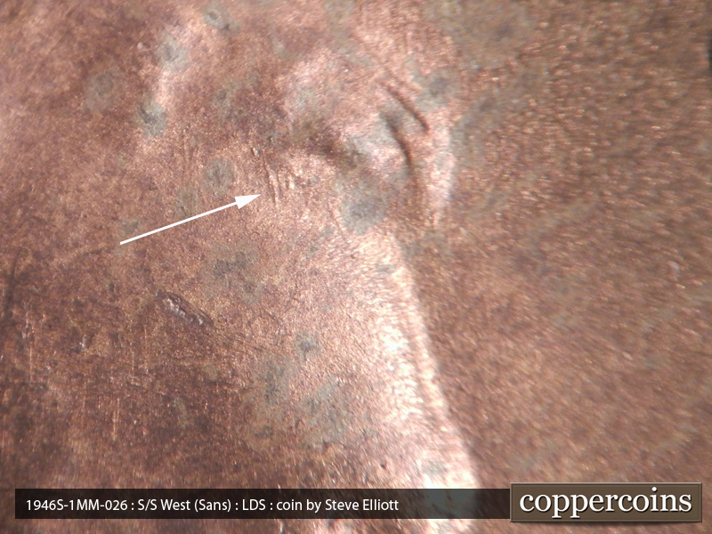 Die-stage C marker on 1946S•1MM•026 (1946 Repunched Mint Mark).