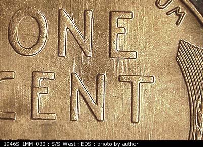 Die-stage A marker on 1946S•1MM•030 (1946 Repunched Mint Mark).
