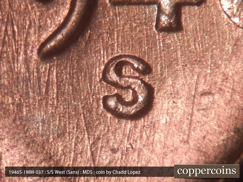 Die-stage A marker on 1946S•1MM•037 (1946 Repunched Mint Mark).