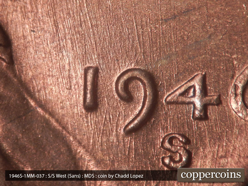 Die-stage A marker on 1946S•1MM•037 (1946 Repunched Mint Mark).