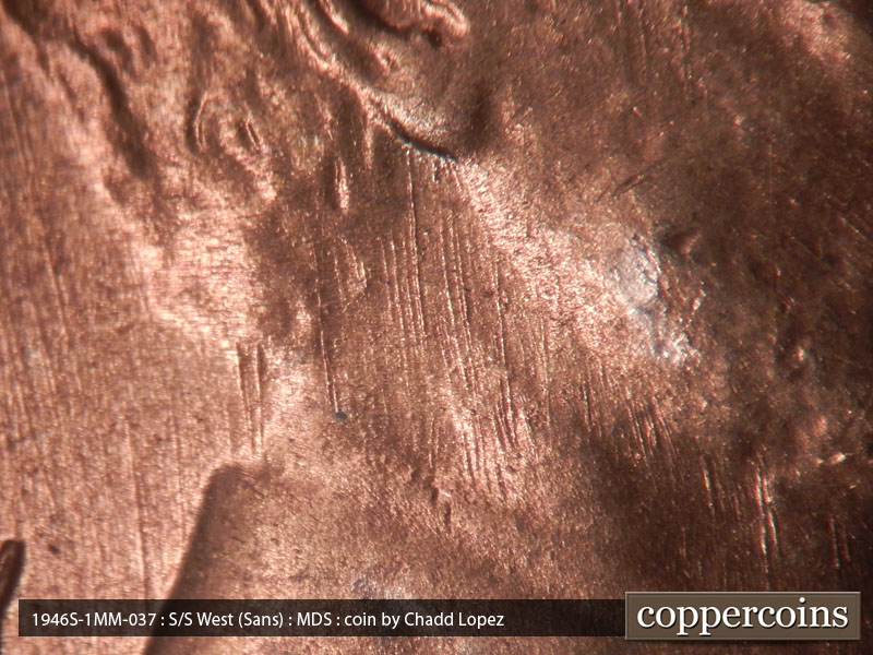 Die-stage A marker on 1946S•1MM•037 (1946 Repunched Mint Mark).