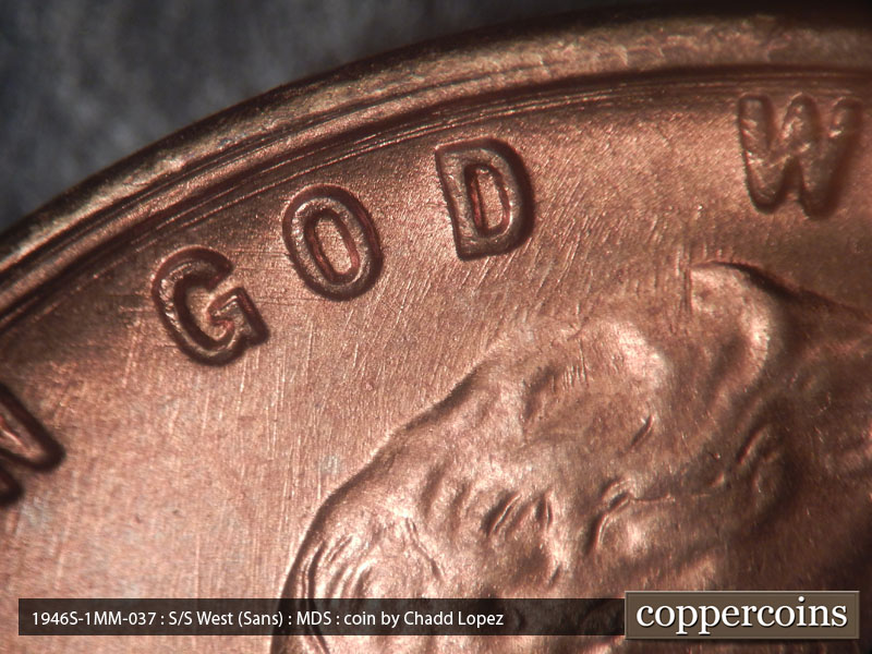 Die-stage A marker on 1946S•1MM•037 (1946 Repunched Mint Mark).