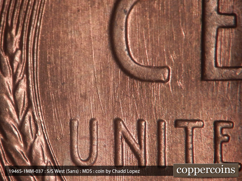 Die-stage A marker on 1946S•1MM•037 (1946 Repunched Mint Mark).