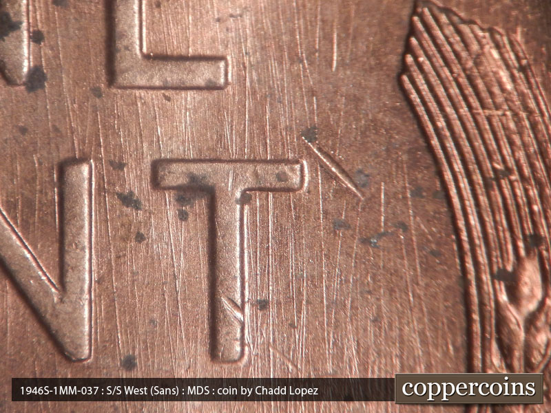Die-stage A marker on 1946S•1MM•037 (1946 Repunched Mint Mark).