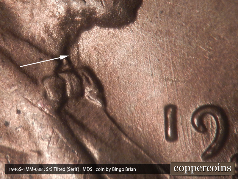 Die-stage B marker on 1946S•1MM•038 (1946 Repunched Mint Mark).