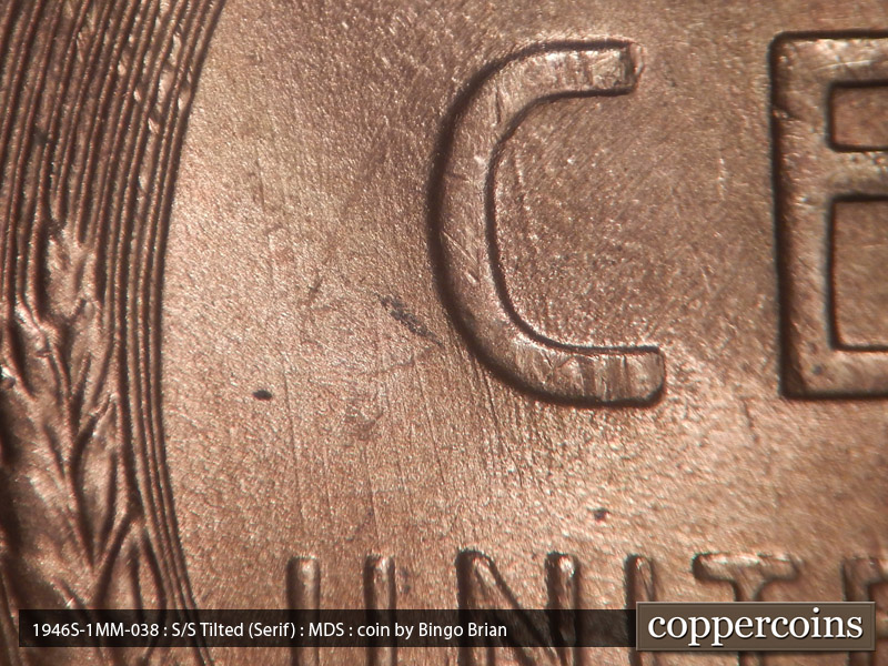 Die-stage B marker on 1946S•1MM•038 (1946 Repunched Mint Mark).