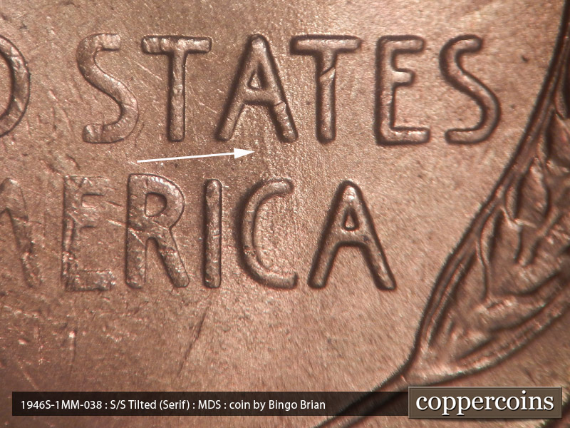 Die-stage B marker on 1946S•1MM•038 (1946 Repunched Mint Mark).