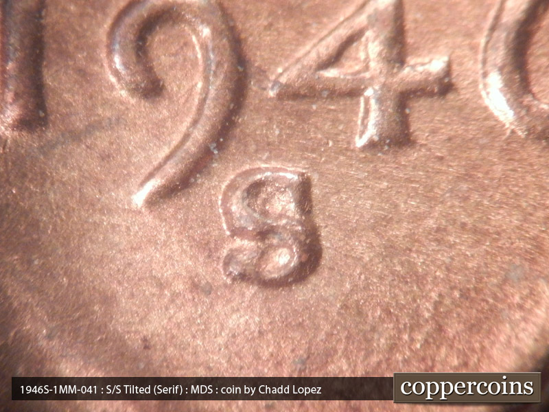 1946 Lincoln cent obverse, CopperCoins die 1946S•1MM•041.